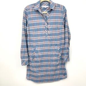 Southern Tide Women XS Shirt Dress Long Sleeve Popover 1/2 Button Blue Plaid‎